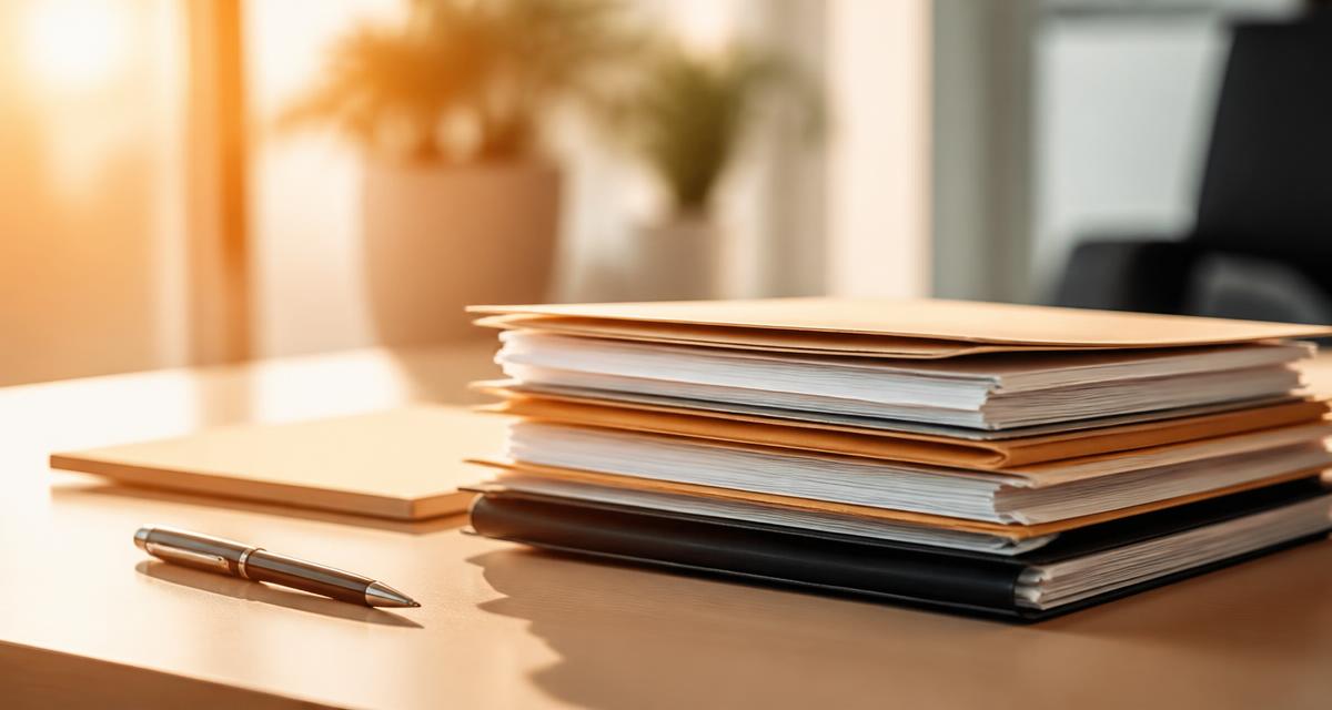Neat stack of business documents and folders on a desk